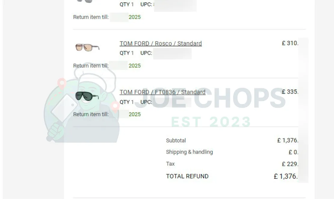 Sunglass Hut Order Success